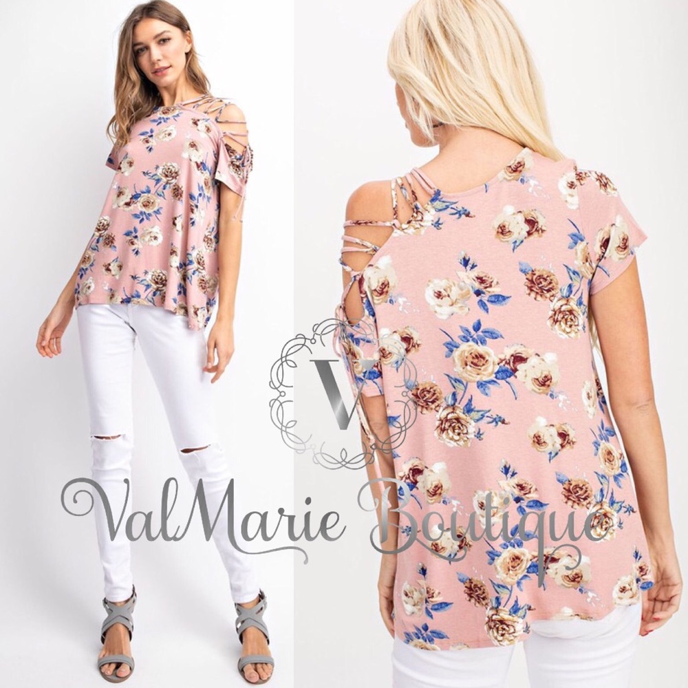 Blush floral lace up top - Picture 4 of 4